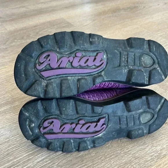VTG. Ariat Fatbaby PURPLE /BONE CROCODILE PRINT Leather Mid Calf Boots Size 6.5 - Picture 14 of 16
